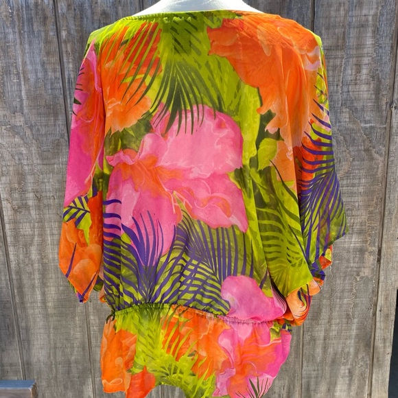 Lane Bryant Bright Tropical Print Crossover Blouse Size 18 - Picture 3 of 8